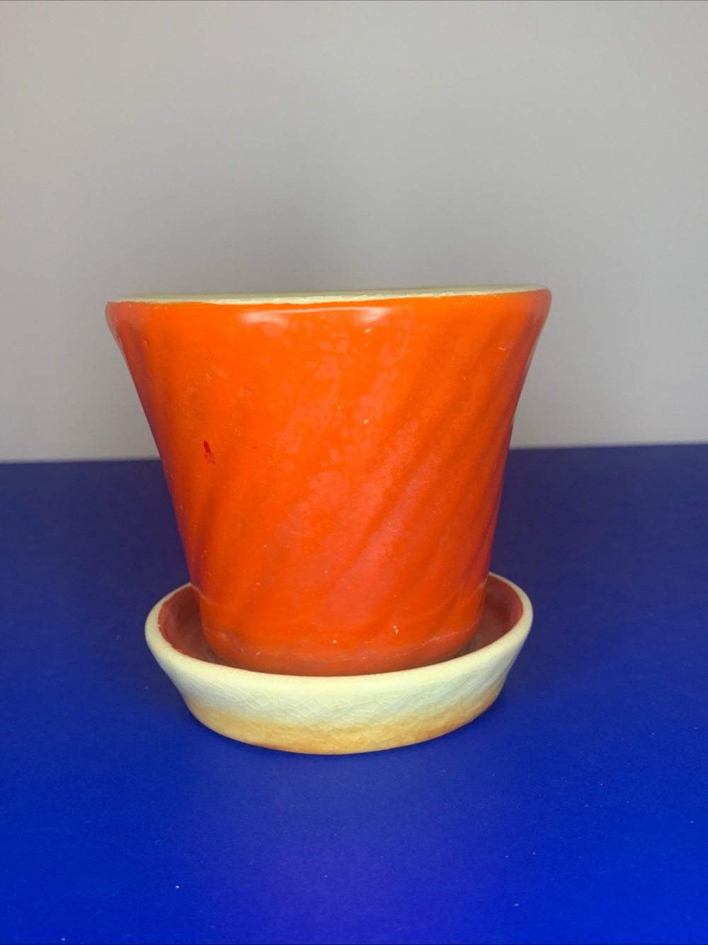 3 1/2” Orange Ceramic Planter w/ Drainage with Saucer - Vibrant Home Accent